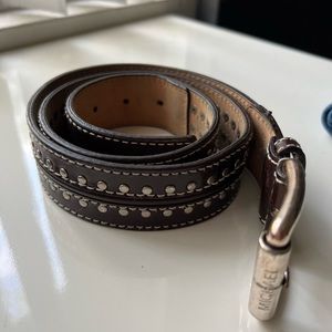 MICHAEL Michael Kors brown studded belt with white thread trim